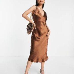 Brown silk midi dress
